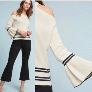 Anthropologie Knitted & Knotted Leandre Cold Shoulder Bell Sleeve Sweater size M